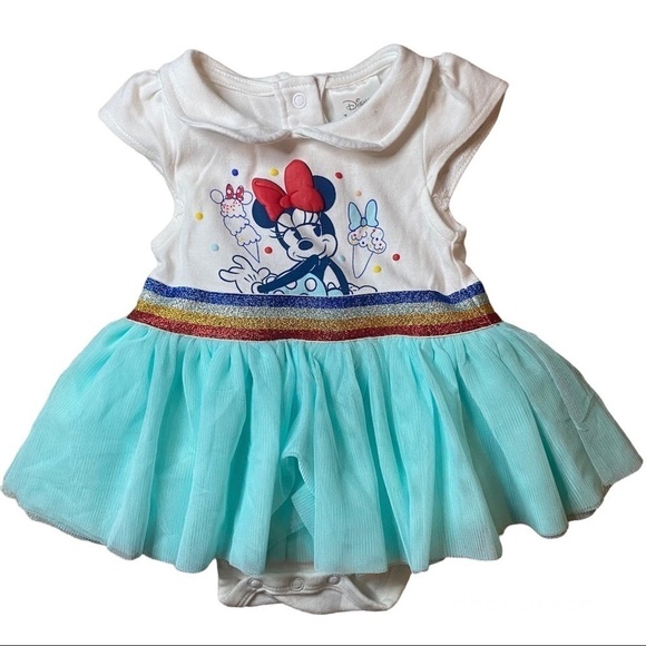 Disney Minnie Mouse Tutu Baby Peter Pan Collar Bodysuit Dress Outfit 9-12 months - Picture 2 of 6